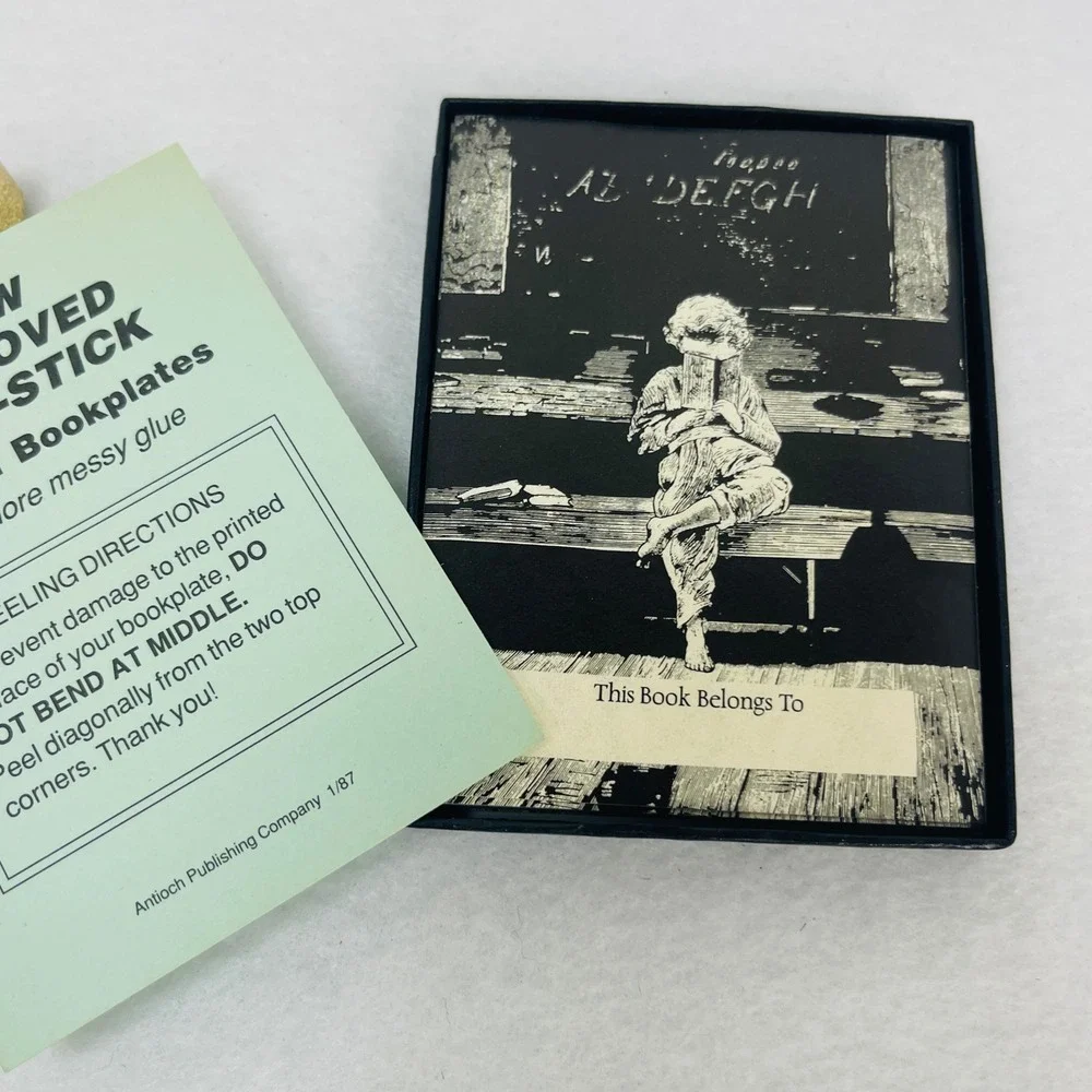 Vintage Antioch Bookplates Child Reading Black White Self Adhesive Labels 1987